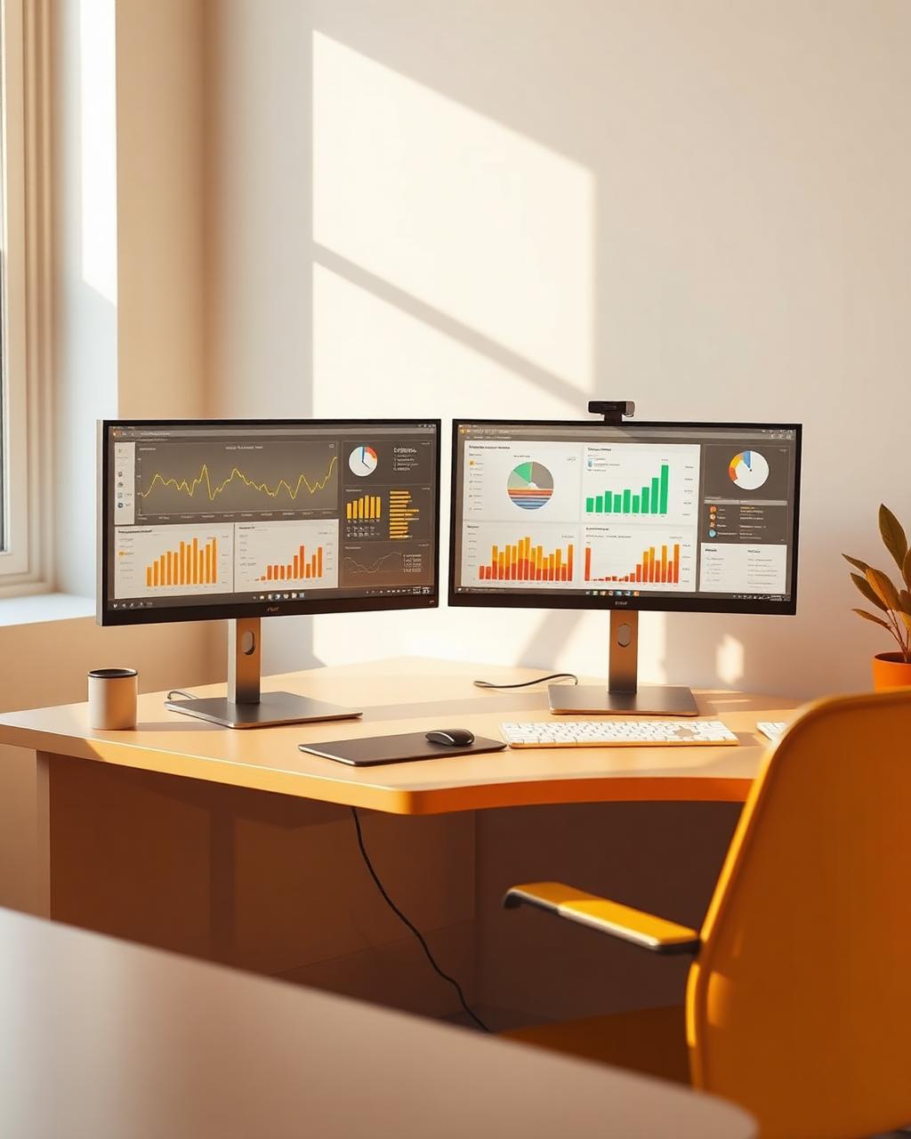 Ambiente de trabalho com dashboards de análise de dados